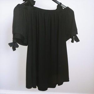 Lane Bryant Black Cold Shoulder Bow Tie Swing Tee